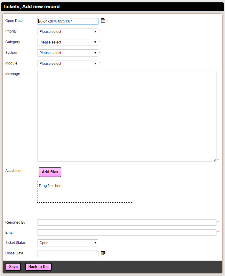 Support Ticket System - Add Ticket