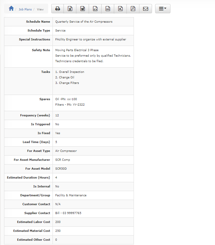 NS-CMMS Job Plans - Standardised maintenance procedures