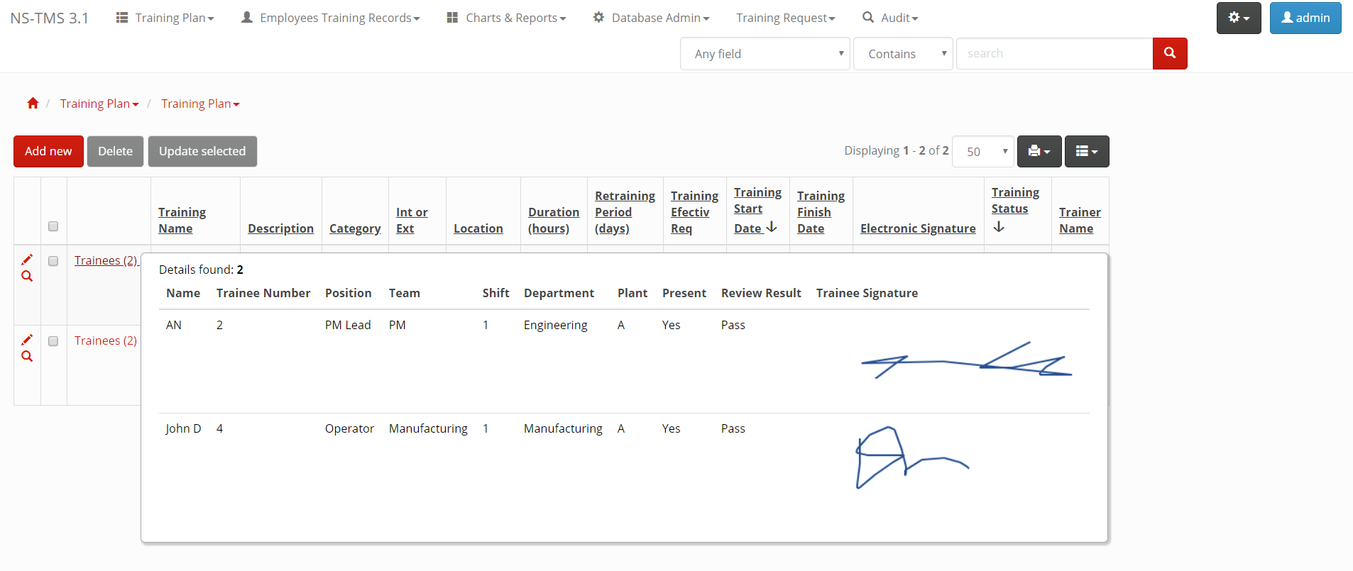 NS-TMS — Training plan
