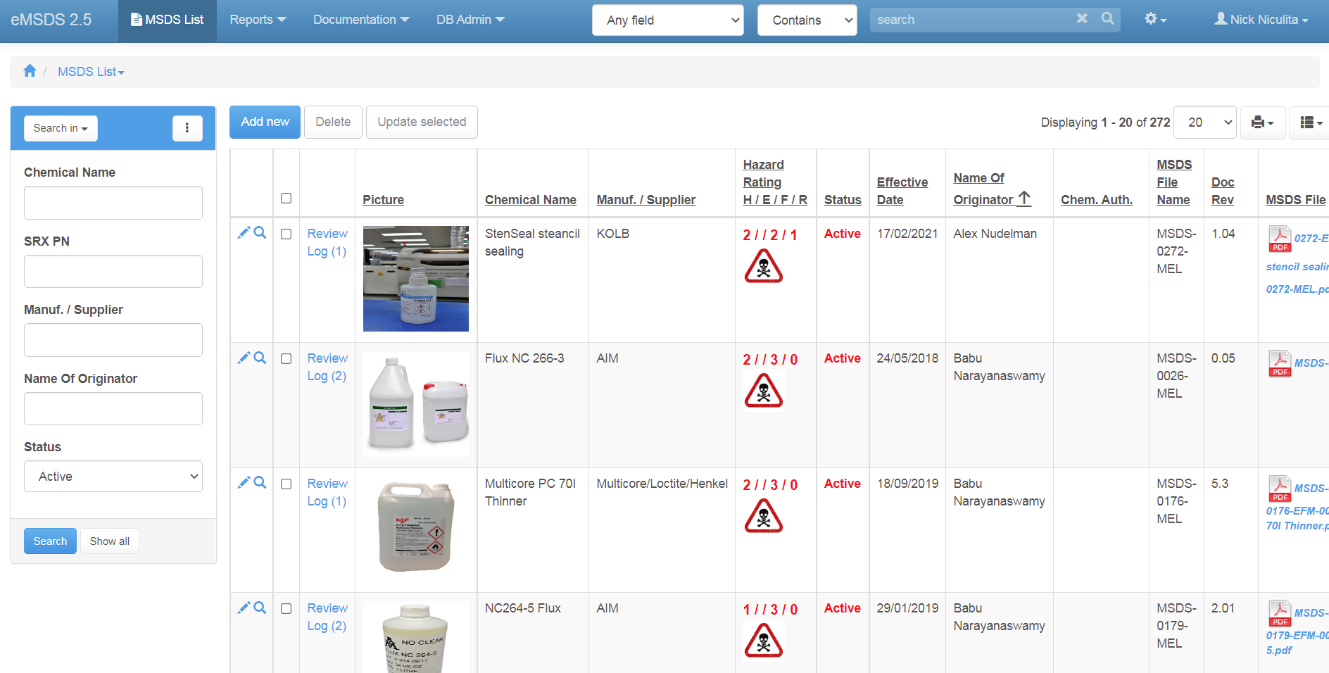 NS-eMSDS MSDS Listing