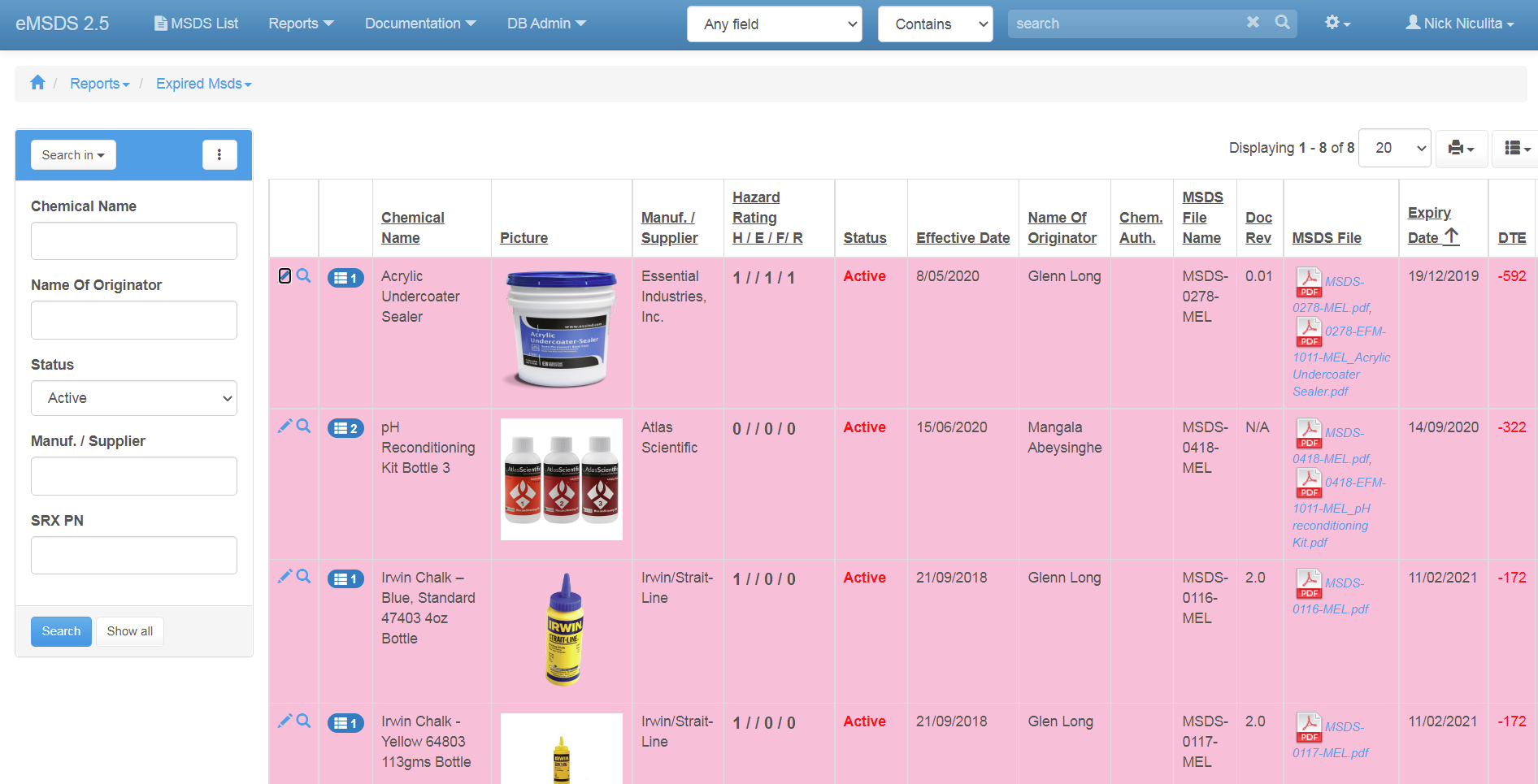 NS-eMSDS Expired MSDS