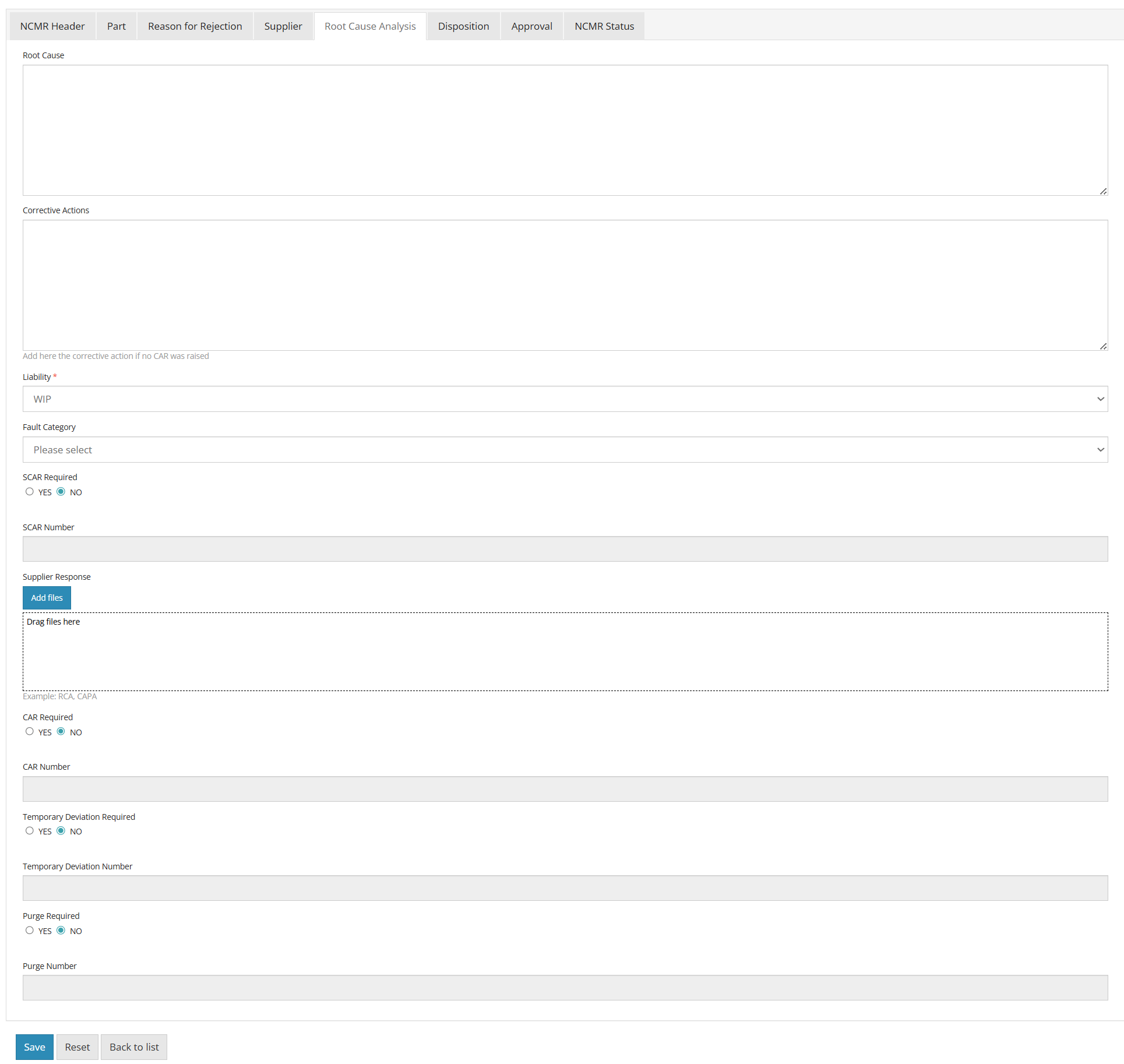 NS-NCMR Root Cause Analysis Tab