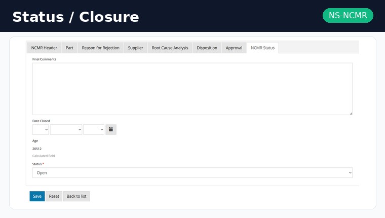 NS-NCMR Status Tab