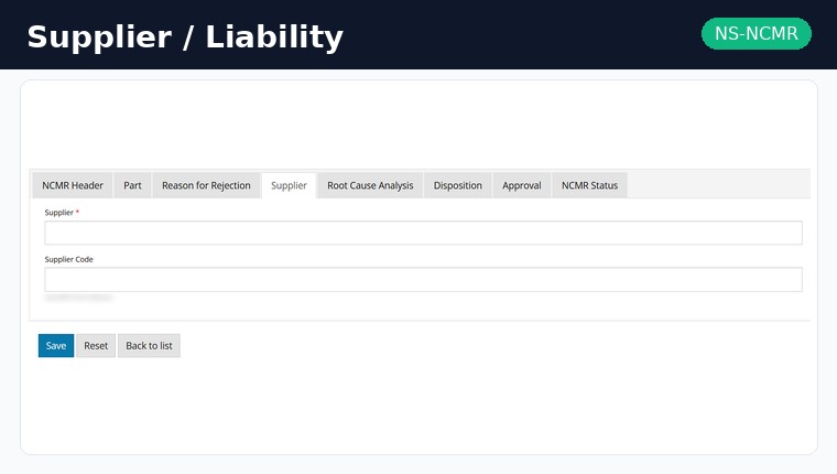 NS-NCMR Supplier Tab