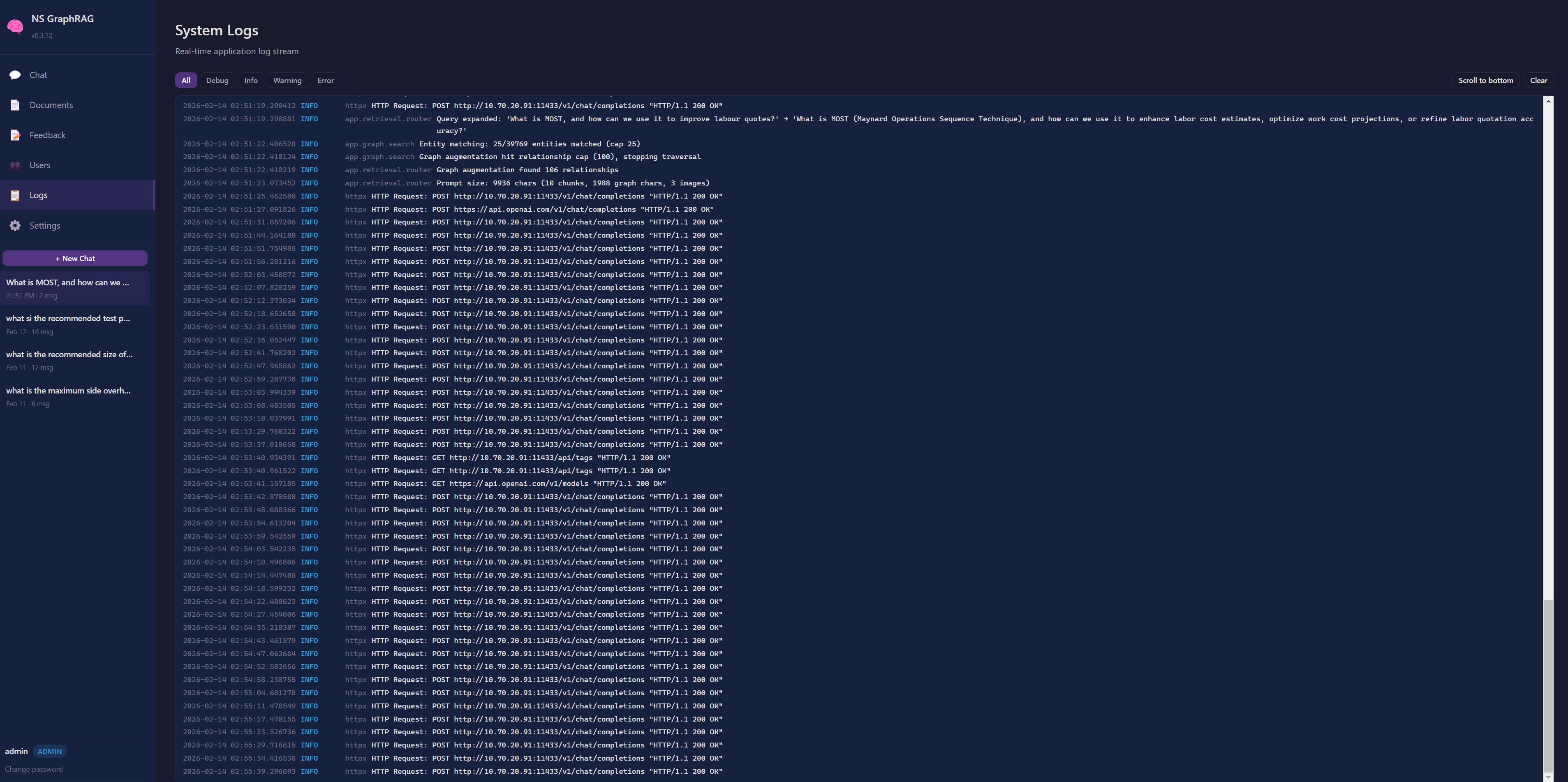 NS GraphRAG logs screenshot