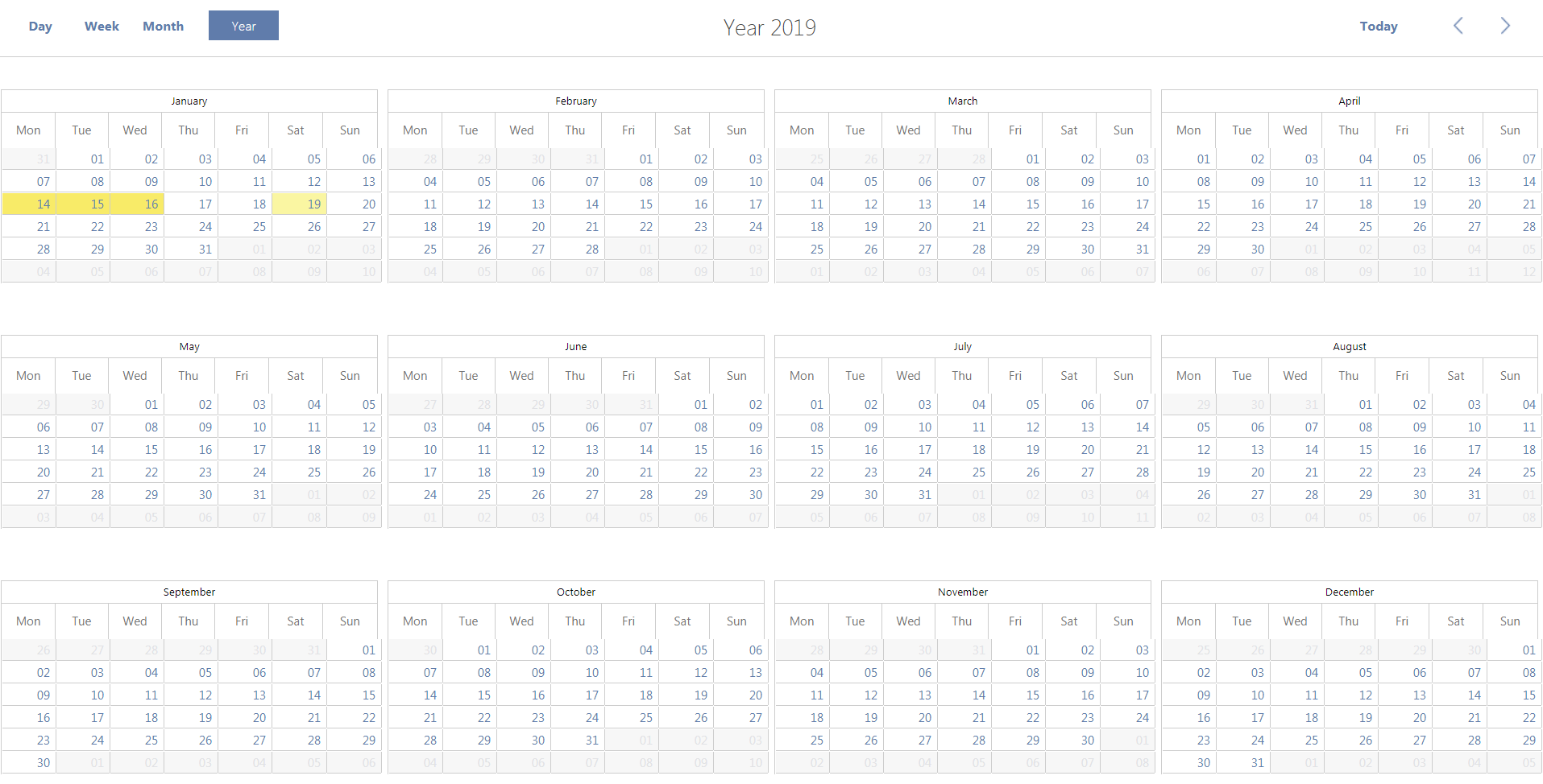 NS-TMS Calendar Year View