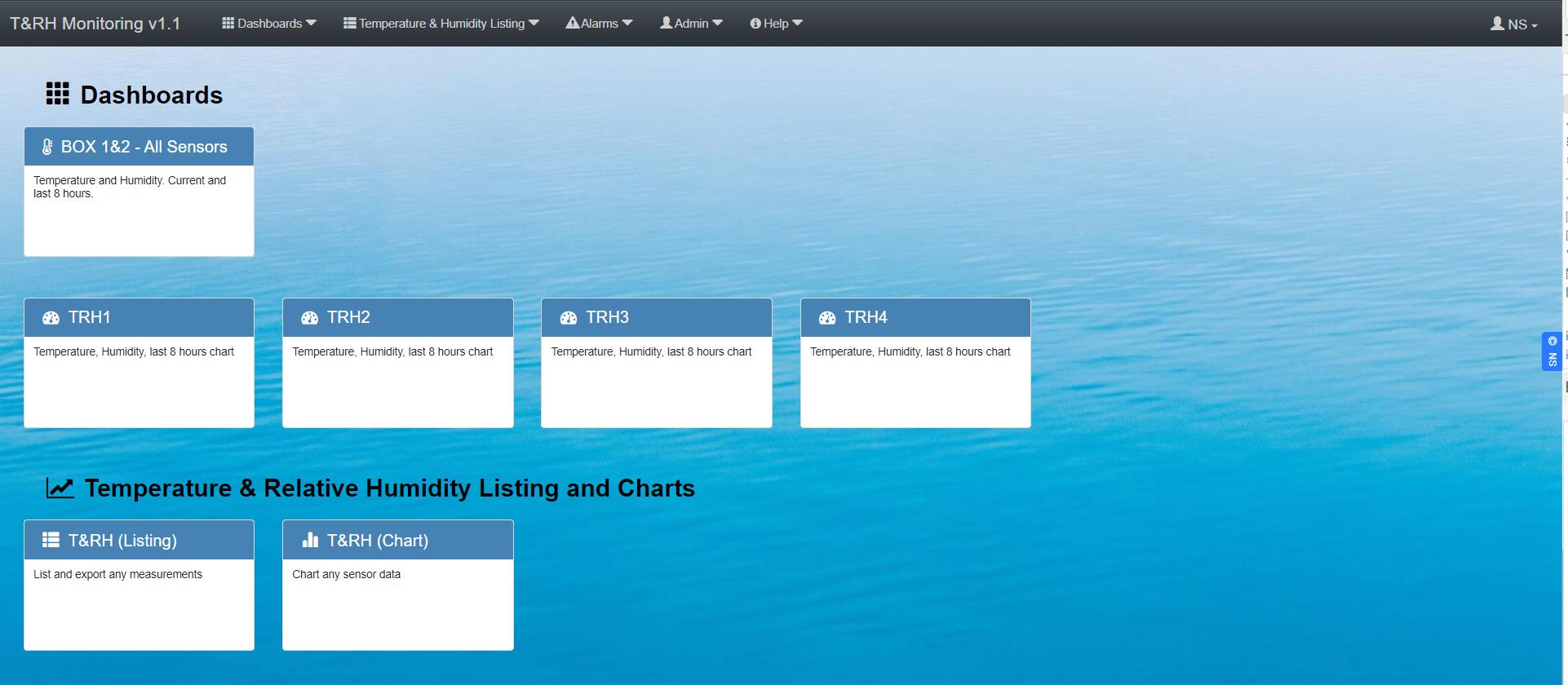 Main Dashboard with Sensor Tiles